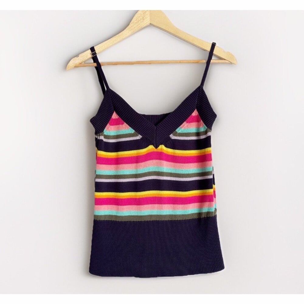 Trina Turk Y2K Ribbed Rainbow Striped Knit Top Women’s Large Retro Festival Boho